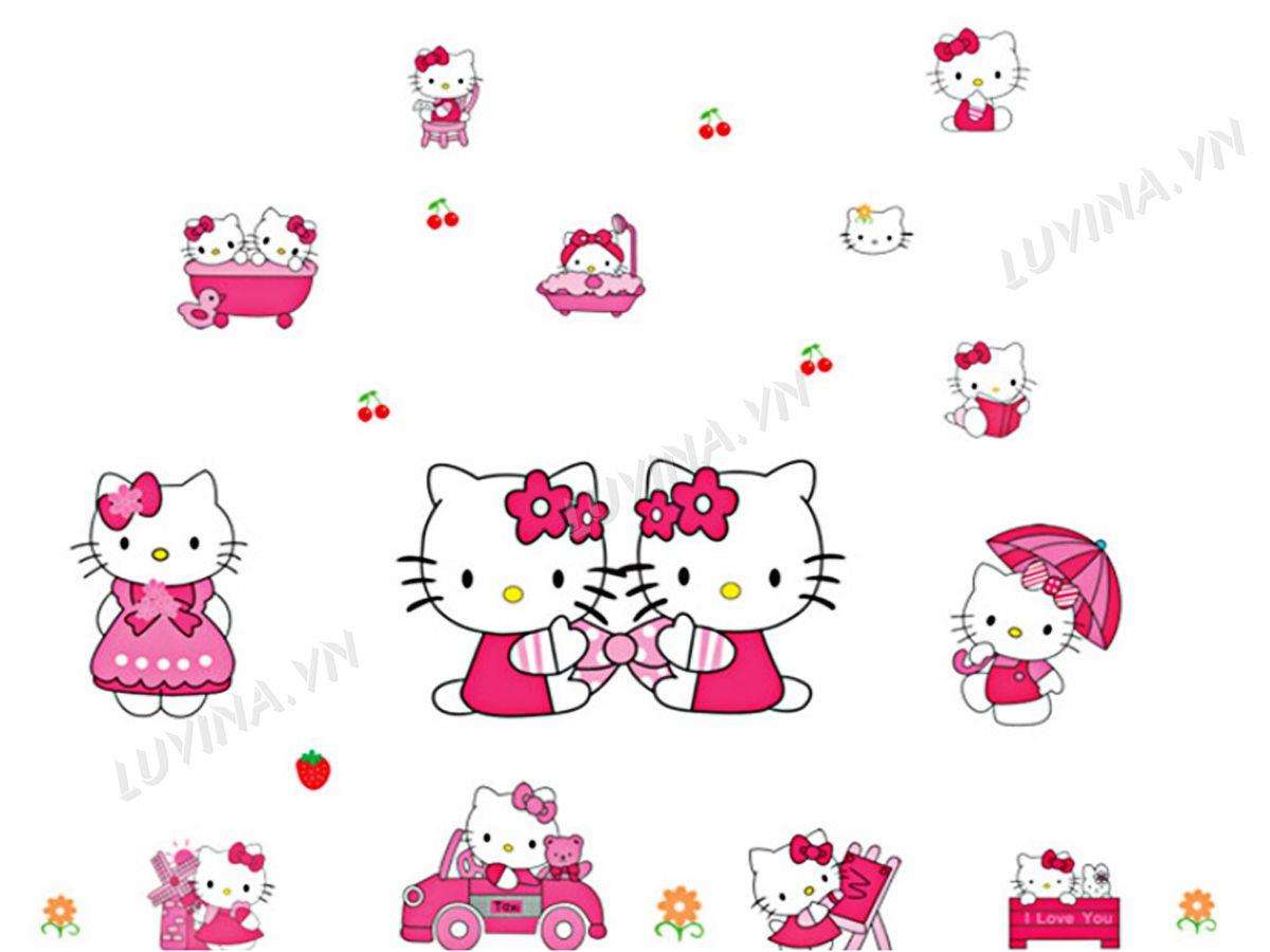 DECAL TRANG TRÍ MÈO KITTY HỒNG