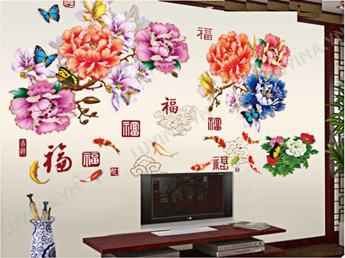 DECAL TRANG TRÍ HOA MẪU ĐƠN ĐỎ