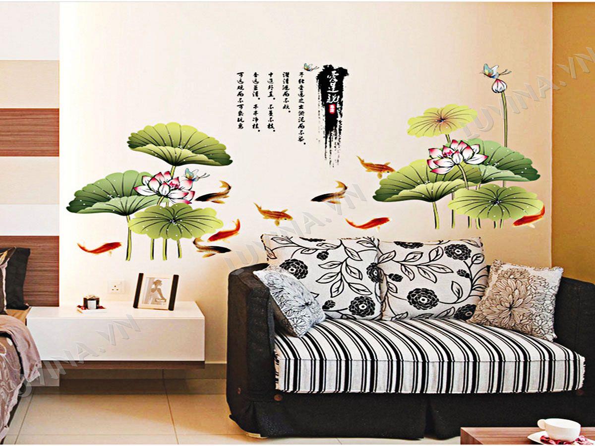 DECAL TRANG TRÍ ĐẦM SEN VÀNG