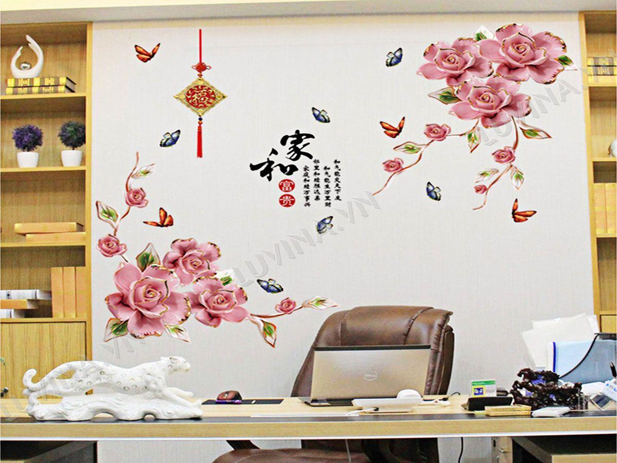 DECAL TRANG TRÍ HOA HỒNG HỒNG