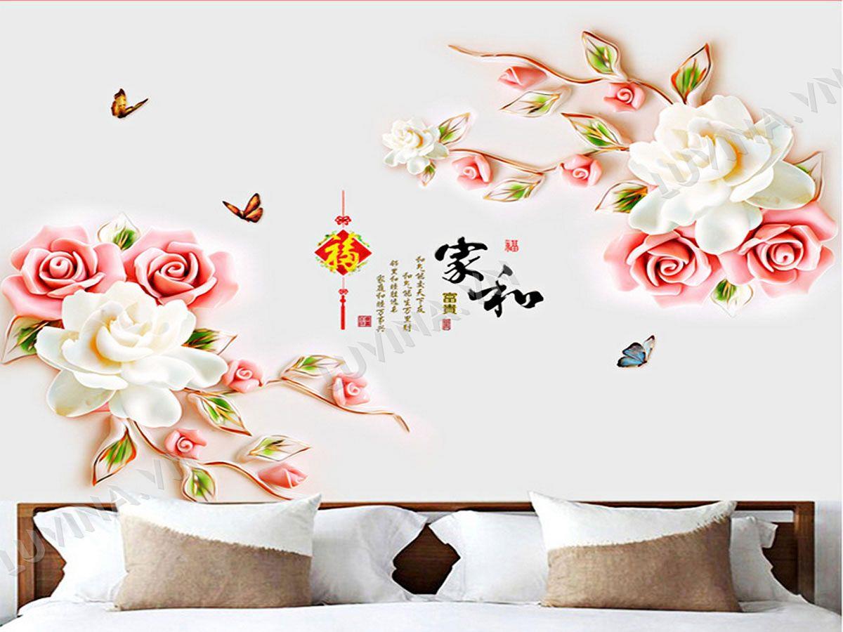 DECAL TRANG TRÍ HỒNG TRẮNG 3D