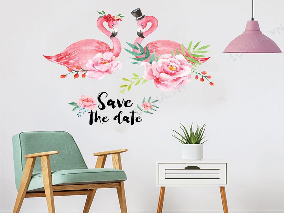 DECAL TRANG TRÍ ĐÔI HẠC HỒNG