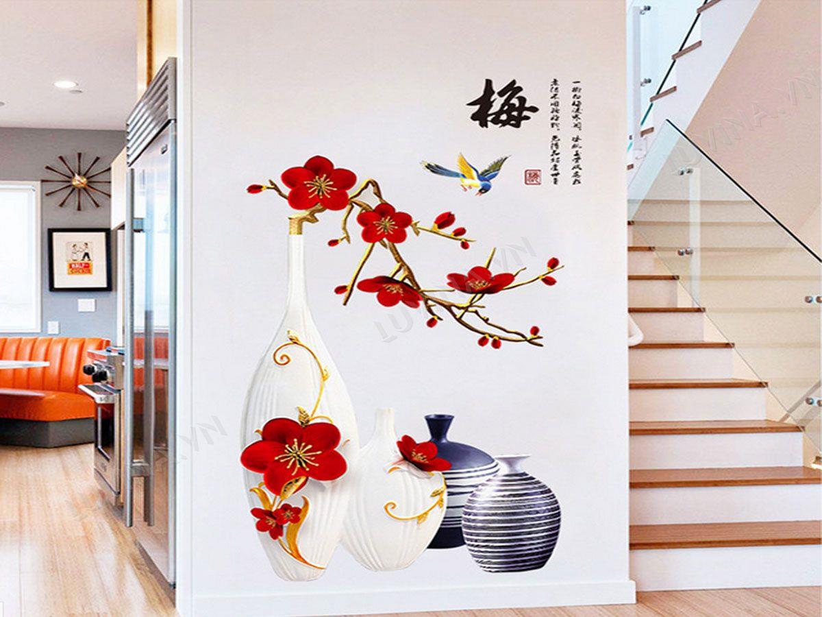 DECAL TRANG TRÍ BÌNH HOA TRẮNG