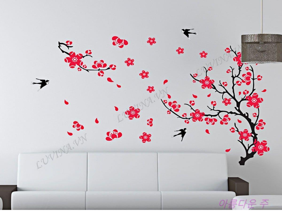 Decal trang trí Cành đào đỏ
