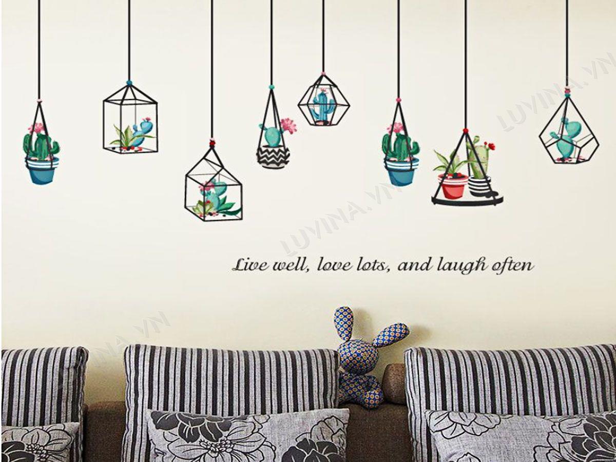 DECAL TRANG TRÍ GIỎ TREO HOA