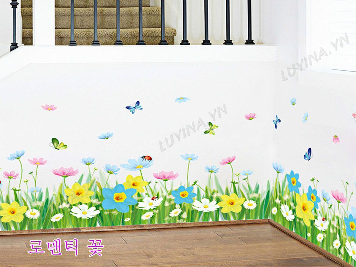 DECAL TRANG TRÍ CHÂN RÀO HOA SẮC MÀU