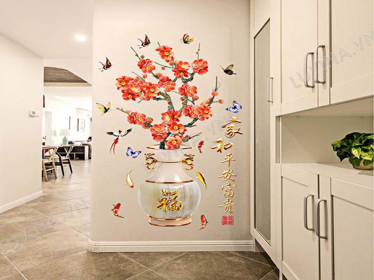 DECAL TRANG TRÍ BÌNH HOA ĐỎ