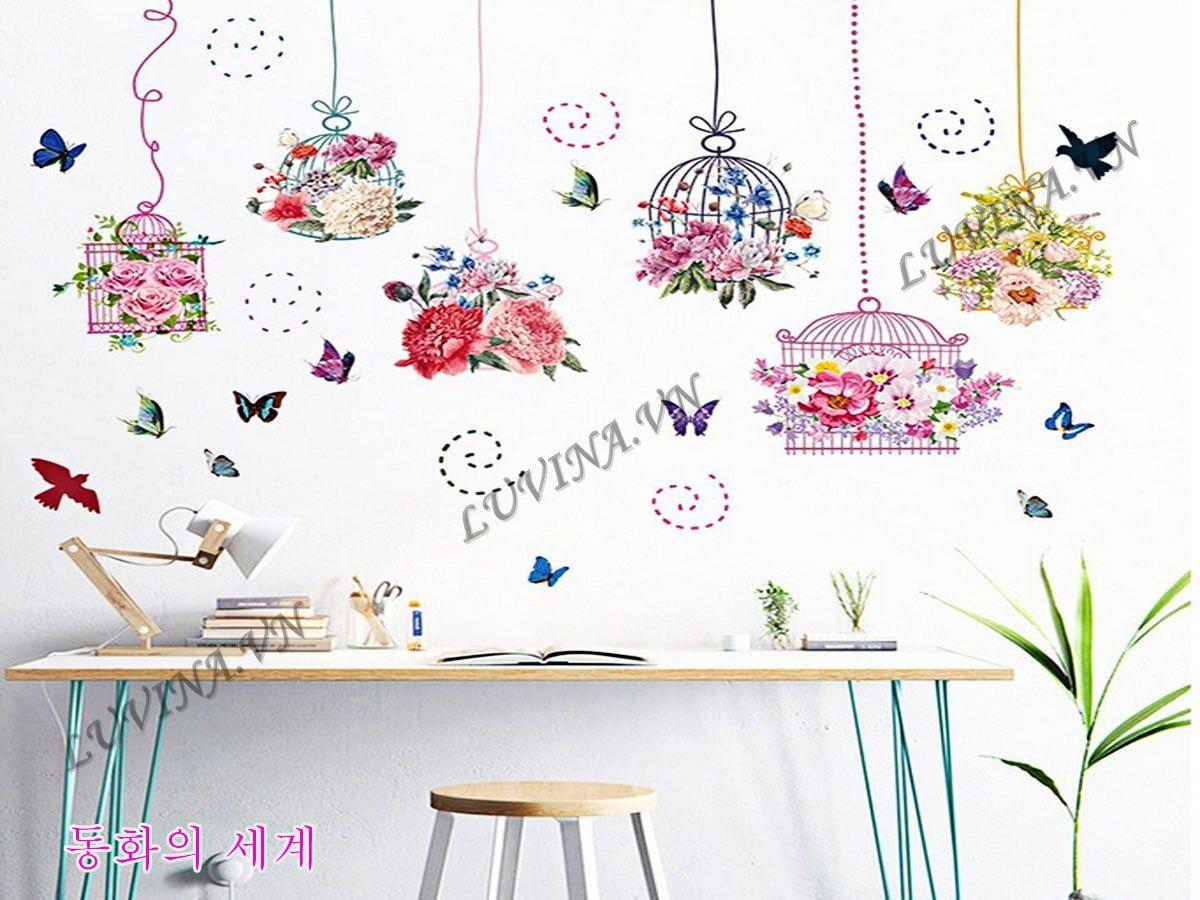 DECAL TRANG TRÍ GIỎ HOA SẮC MÀU