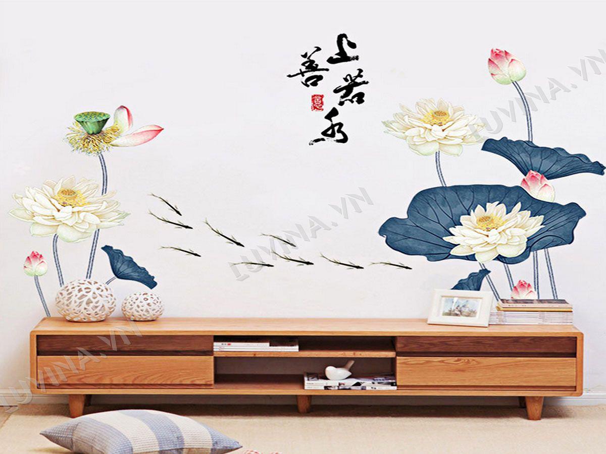 DECAL TRANG TRÍ ĐẦM SEN TRẮNG