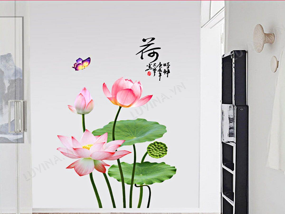DECAL TRANG TRÍ HOA SEN HỒNG 