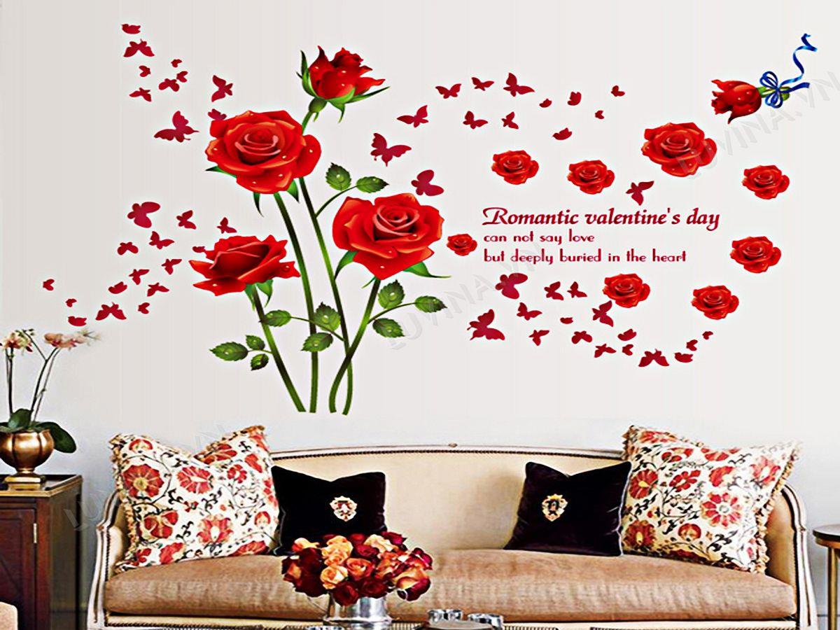  DECAL TRANG TRÍ HOA HỒNG ĐỎ