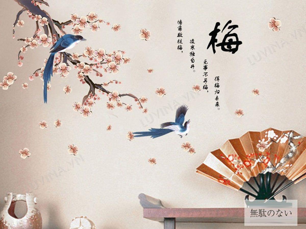 DECAL TRANG TRÍ ĐÀO CHIM ÉN