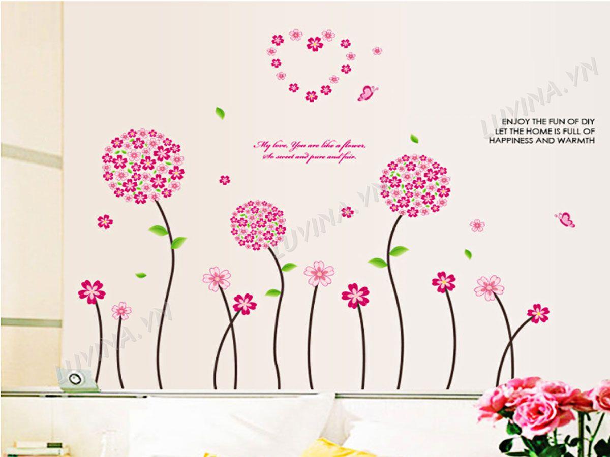 DECAL TRANG TRÍ 3 BÔNG TÚ CẦU HỒNG