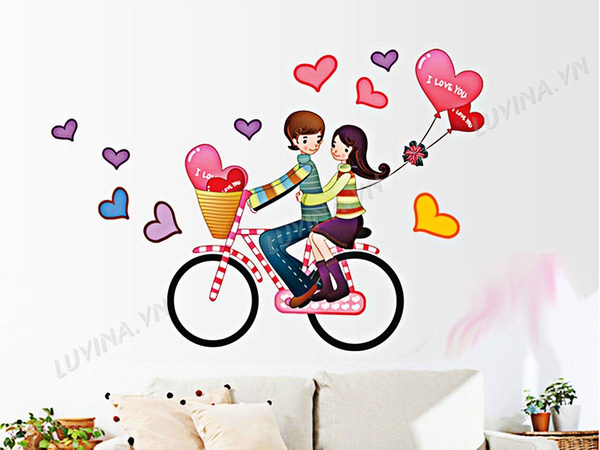 DECAL TRANG TRÍ HAI BÉ ĐẠP XE