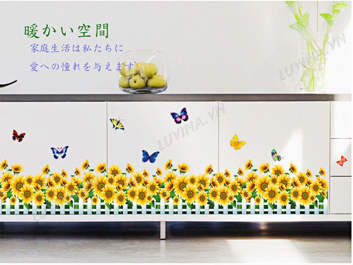 DECAL TRANG TRÍ CHÂN RÀO HOA  HƯỚNG DƯƠNG