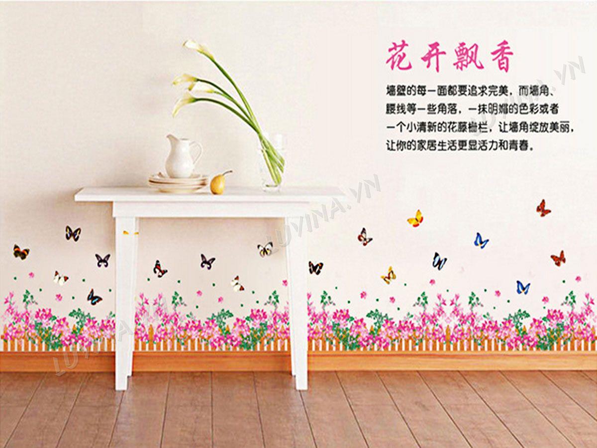 DECAL TRANG TRÍ CHÂN RÀO HỒNG