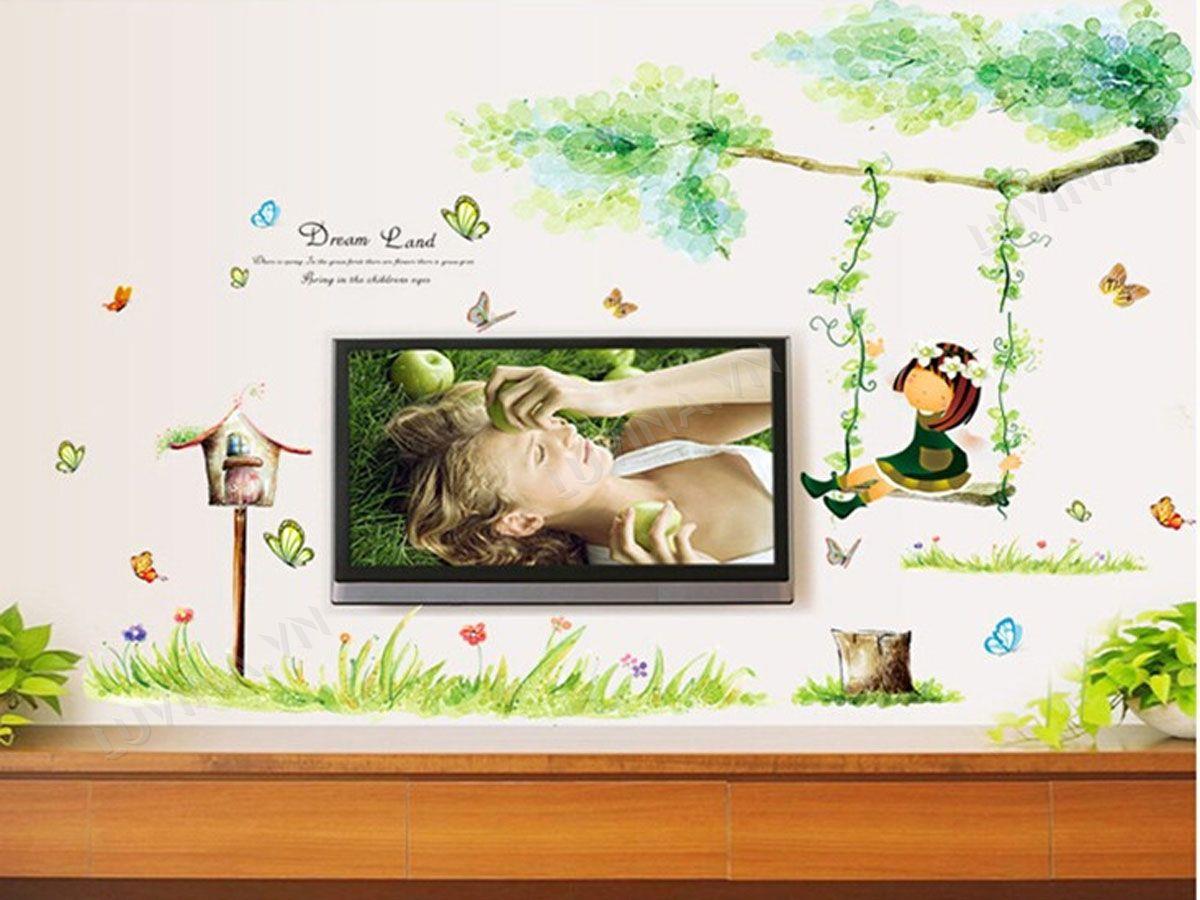 DECAL TRANG TRÍ BÉ XÍCH ĐU XANH