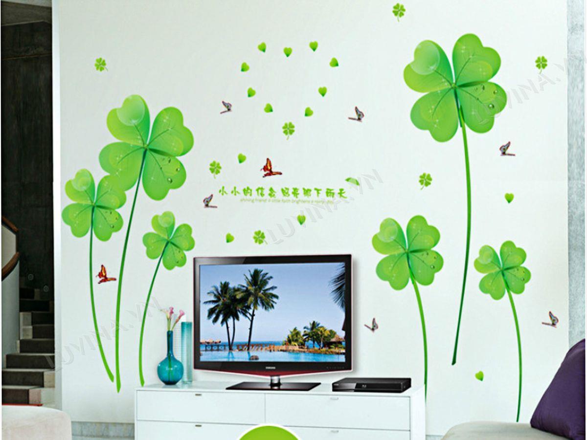 DECAL TRANG TRÍ CỎ 4 LÁ MAY MẮN