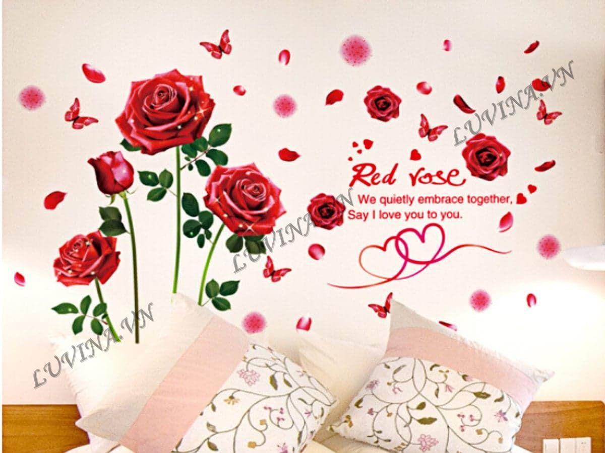 DECAL TRANG TRÍ CÀNH HỒNG ĐỎ