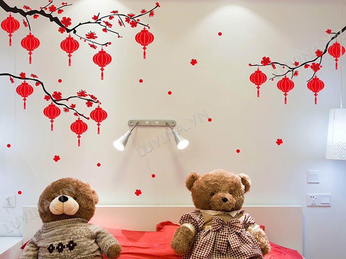 DECAL TRANG TRÍ TẾT ĐÀO ĐỎ