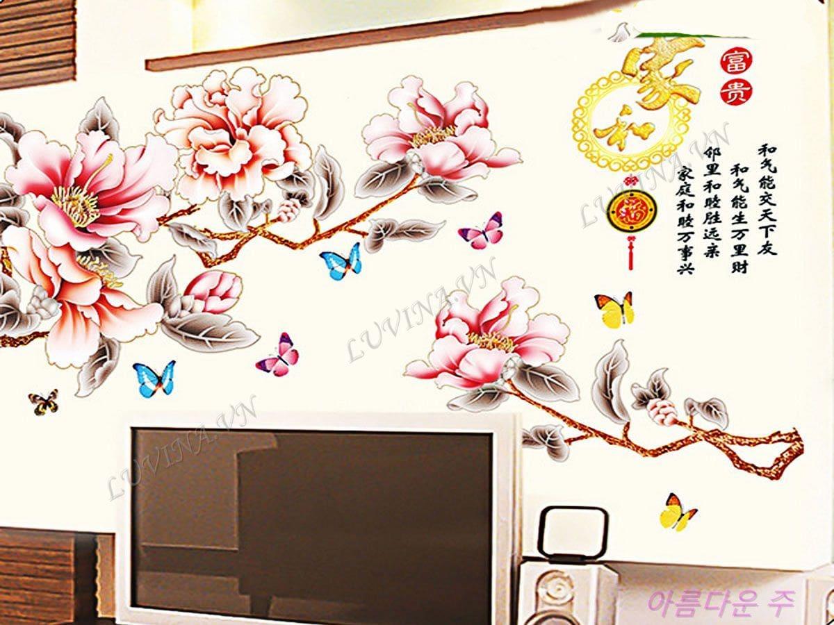 DECAL TRANG TRÍ HOA MẪU ĐƠN ĐỎ