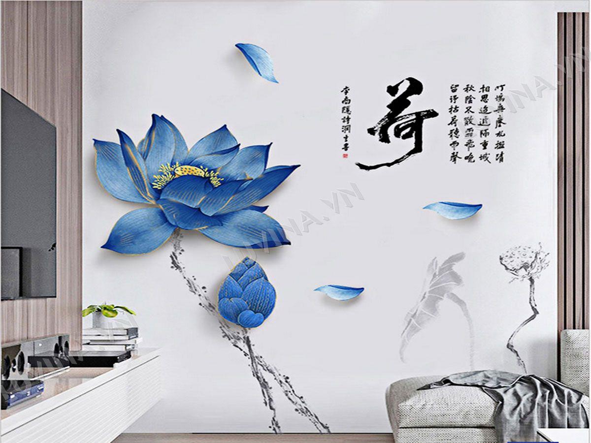 DECAL TRANG TRÍ SEN XANH MỘT BÔNG