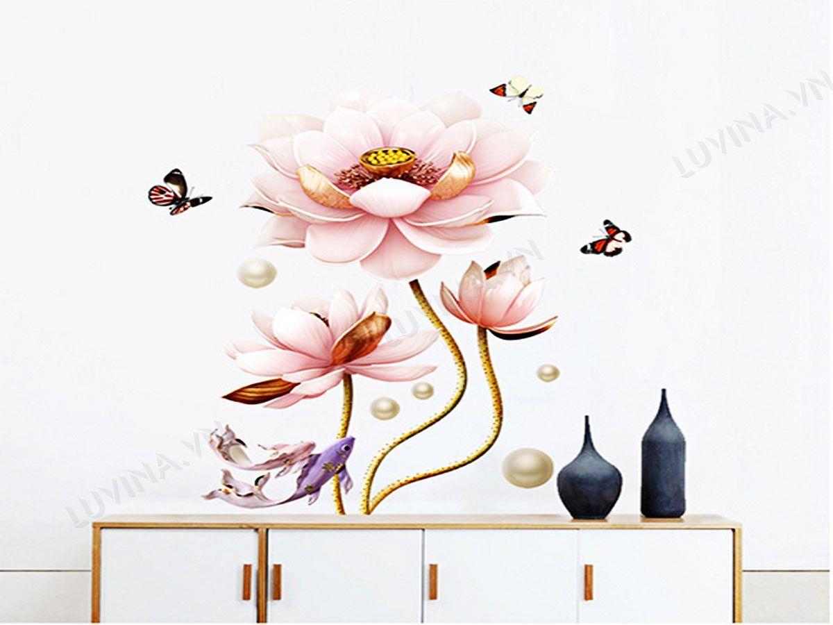 DECAL TRANG TRÍ HOA SEN GẤM