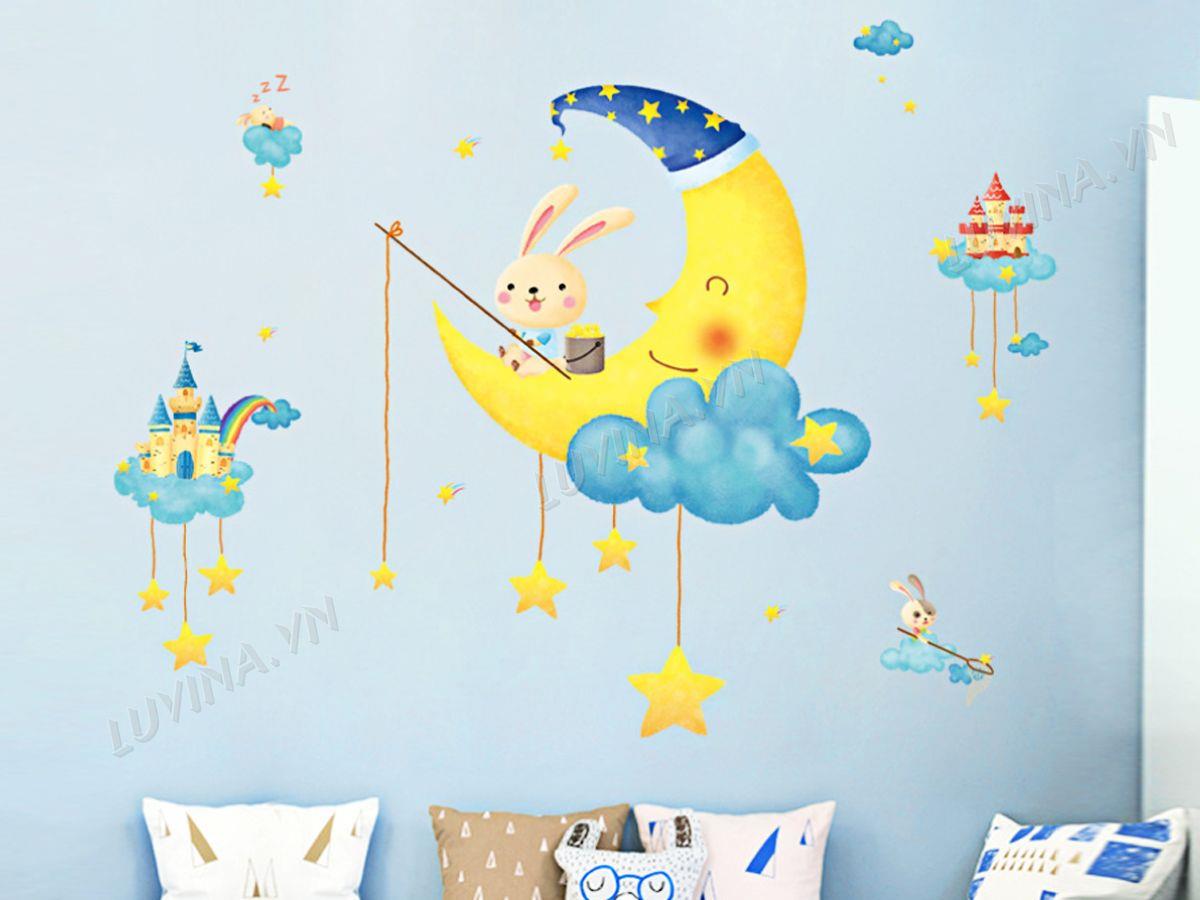 DECAL HÀN QUỐC THỎ CÂU MÂY