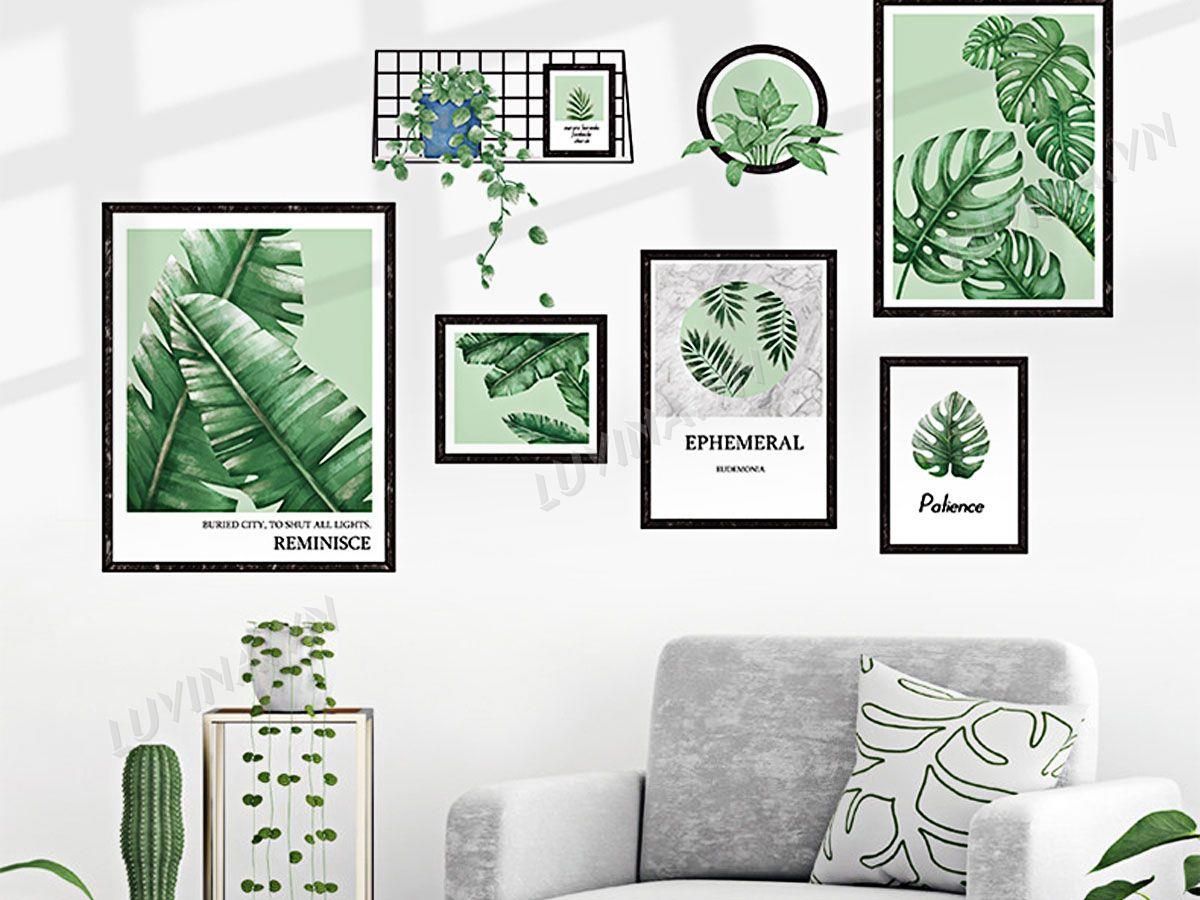 DECAL TRANG TRÍ KHUNG ẢNH LÁ XANH