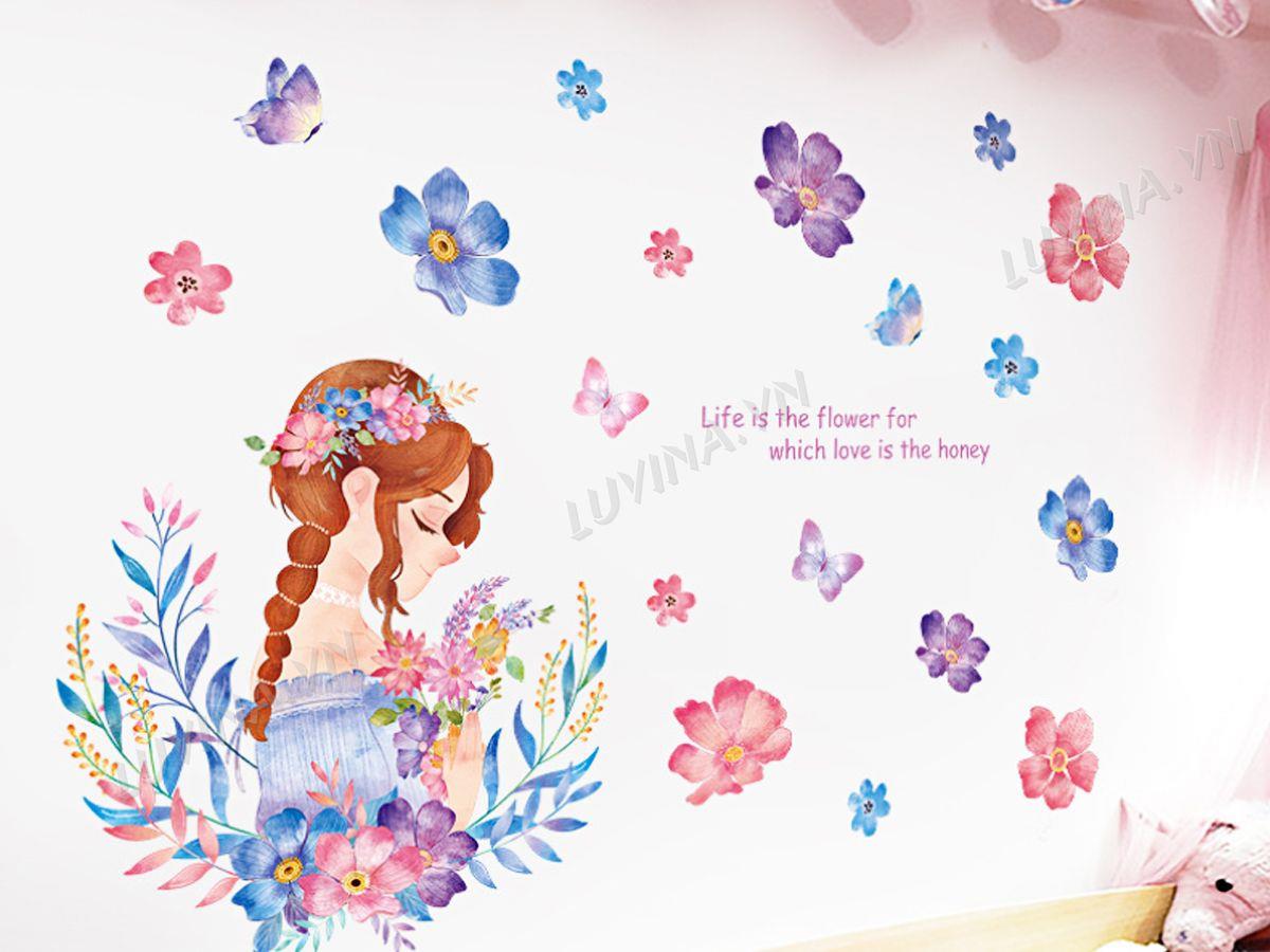 DECAL HÀN QUỐC CÔ GÁI BÔNG HOA