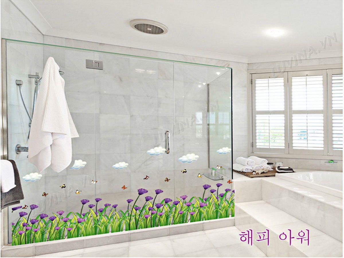 DECAL TRANG TRÍ CHÂN RÀO HOA TÍM