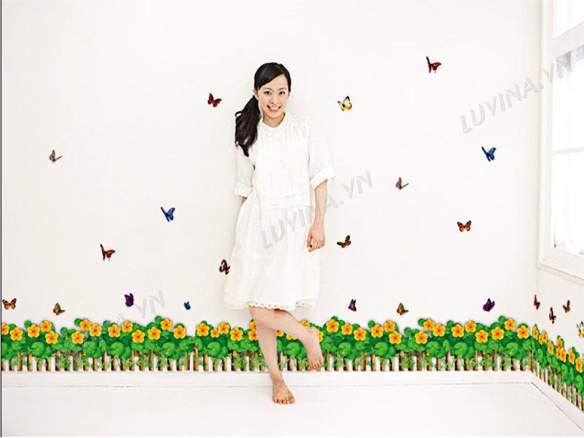 DECAL TRANG TRÍ CHÂN RÀO HOA CAM