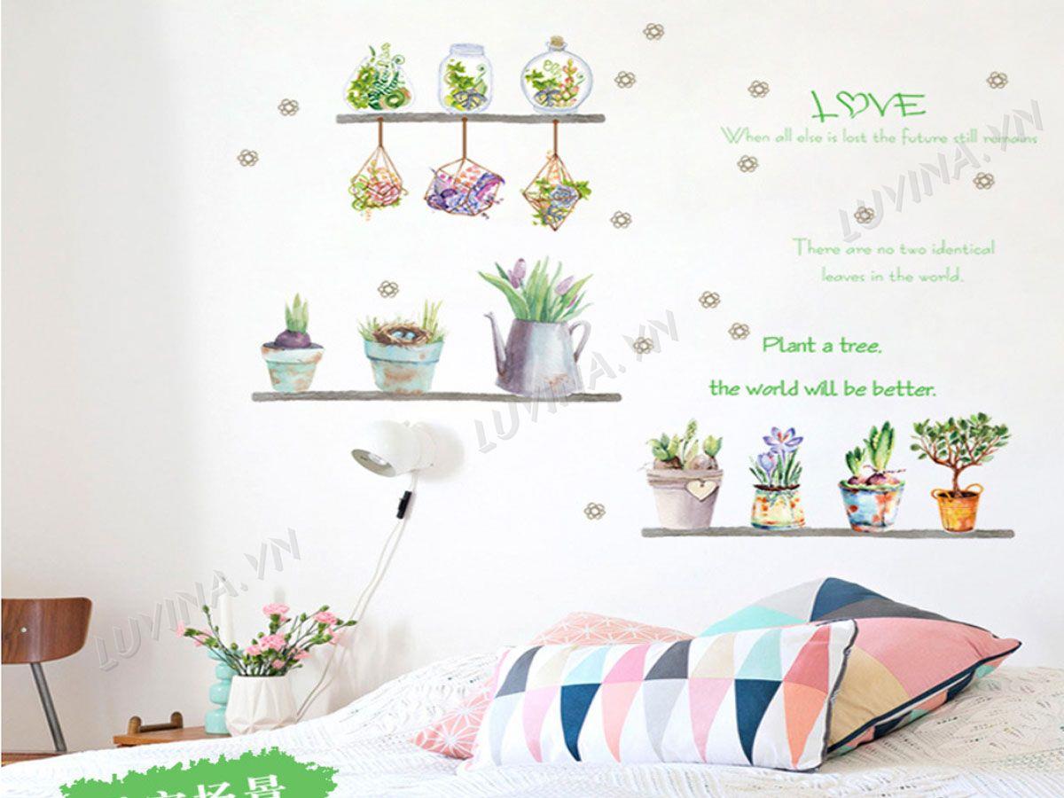 DECAL TRANG TRÍ CHẬU HOA NHỎ