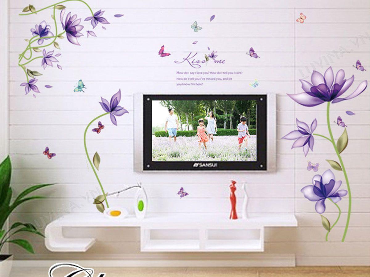 DECAL TRANG TRÍ HOA DÂY TÍM