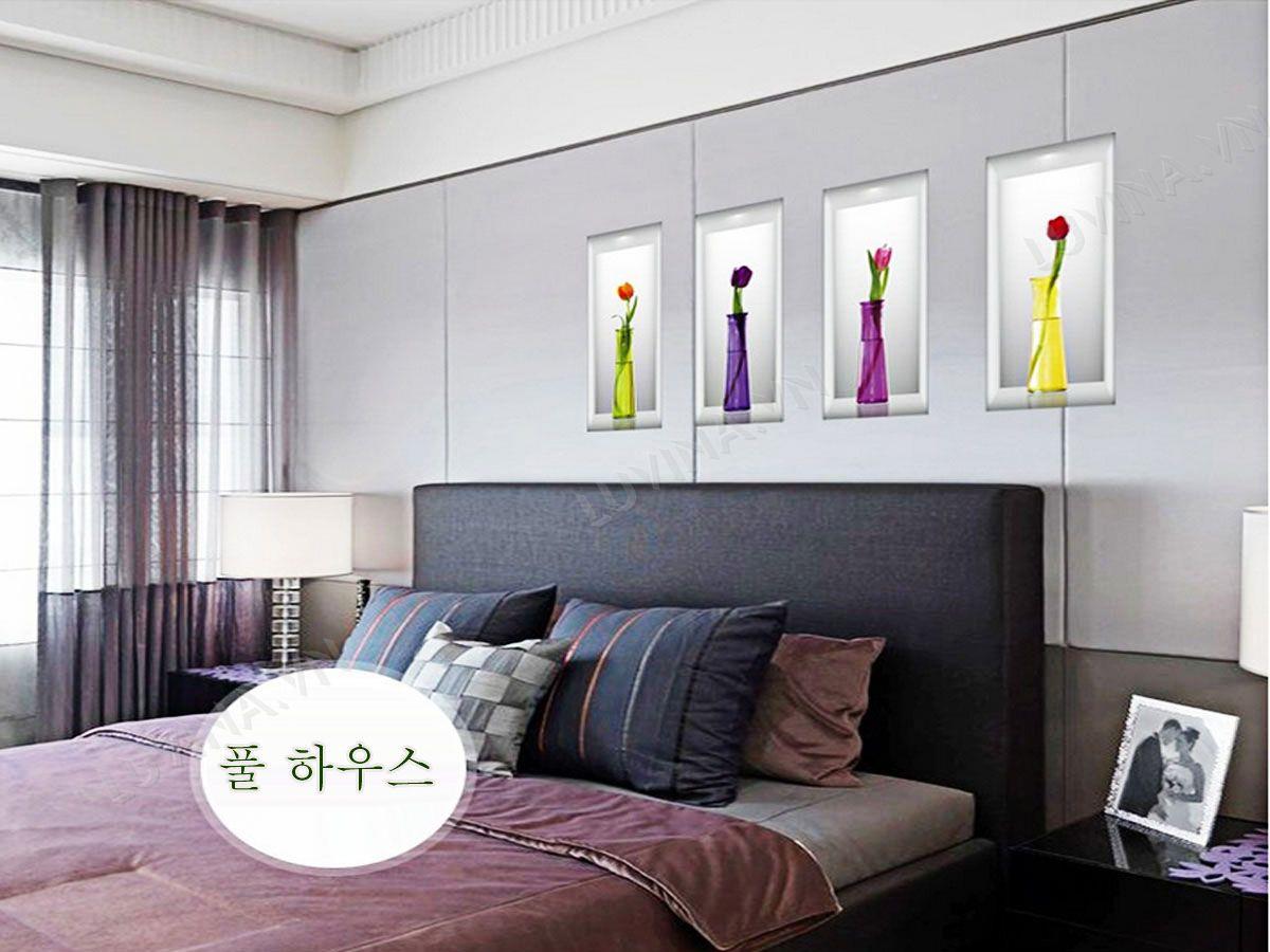 DECAL TRANG TRÍ 4 LỌ HOA ĐỒNG TIỀN