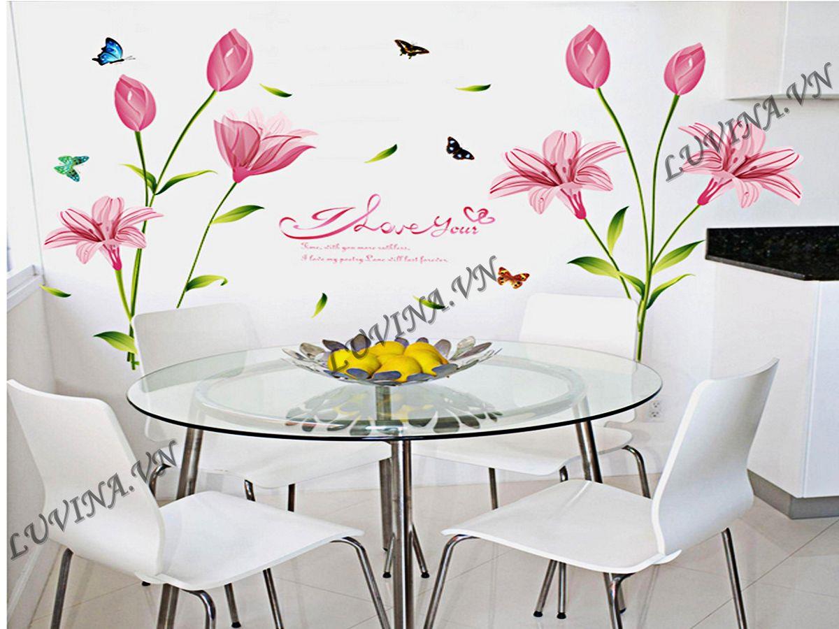 DECAL TRANG TRÍ HOA BÁCH HỢP HỒNG