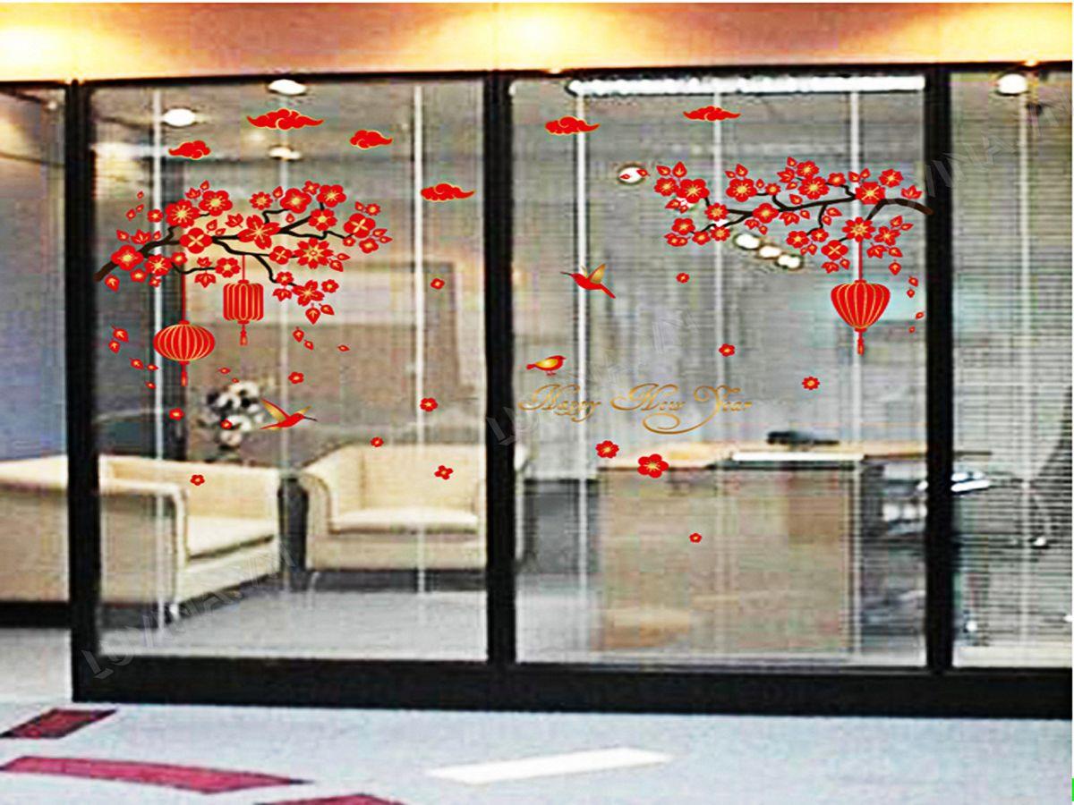 DECAL TRANG TRÍ ĐÀO ĐỎ TẾT