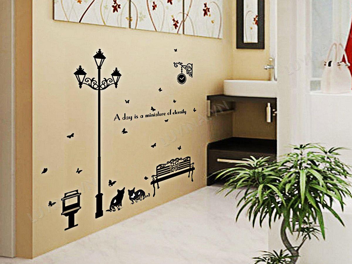 DECAL TRANG TRÍ CỘT ĐÈN MÈO ĐEN