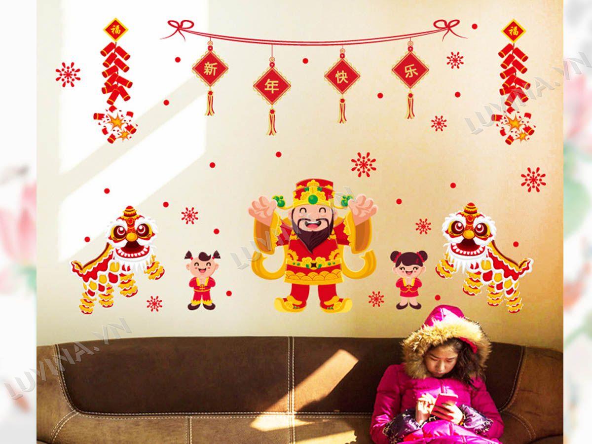 DECAL TRANG TRÍ TẾT THẦN TÀI MÚA LÂN