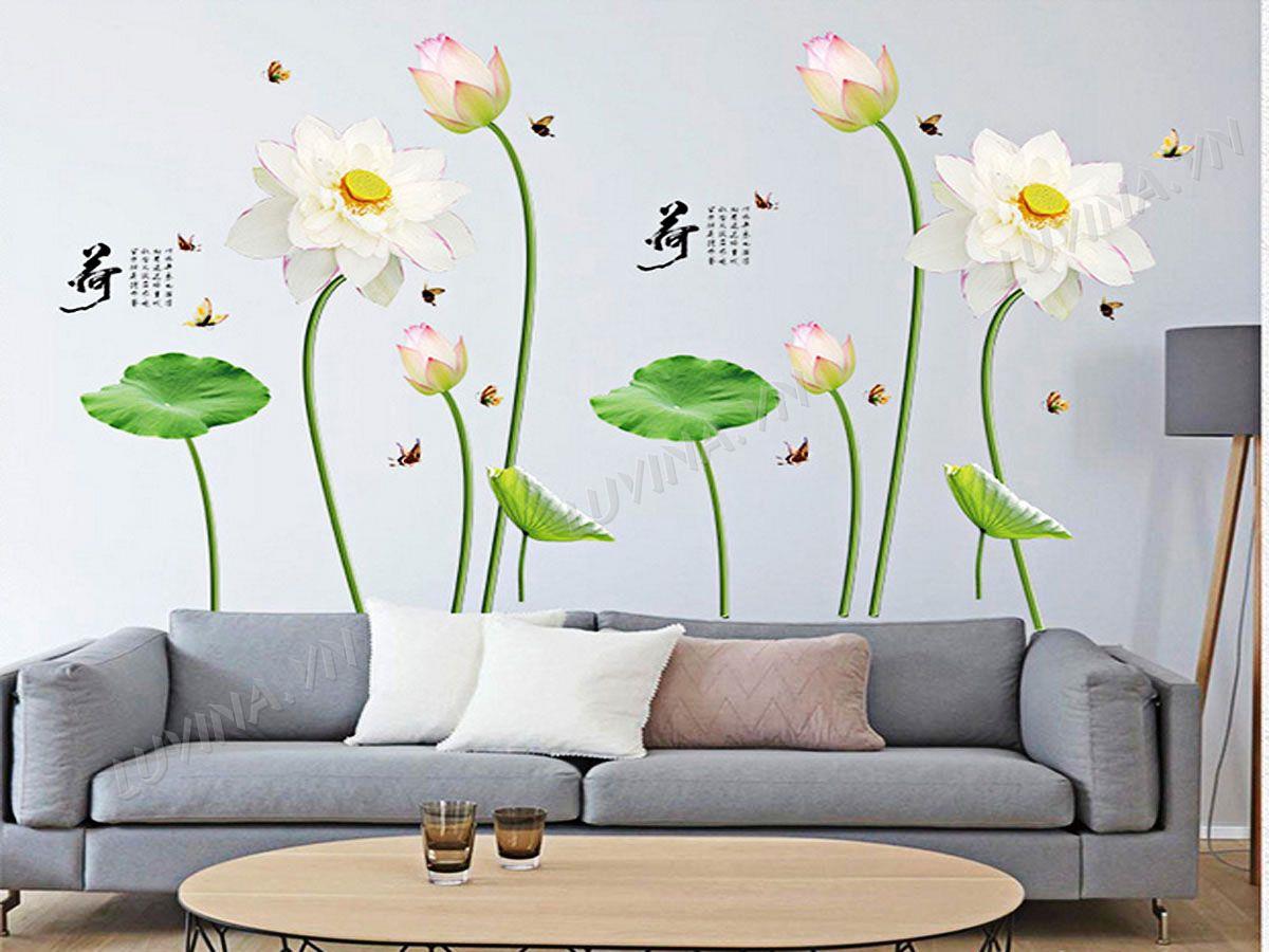 DECAL TRANG TRÍ HOA SEN TRẮNG