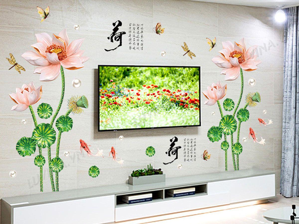 DECAL TRANG TRÍ HOA SEN HỒNG