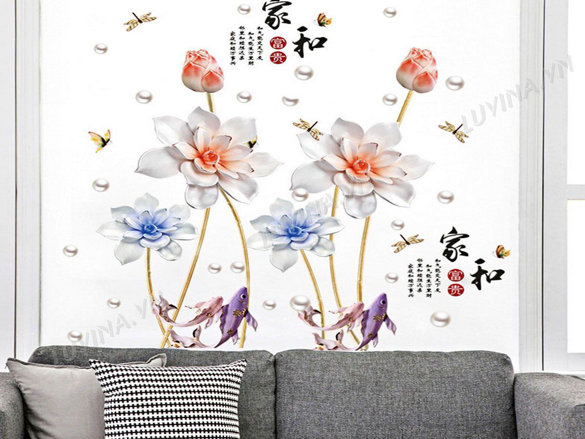 DECAL TRANG TRÍ HOA SEN ĐÁ