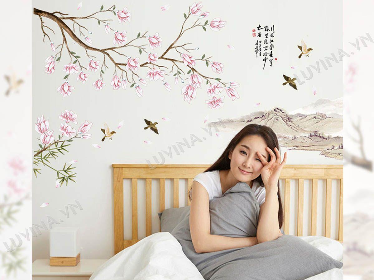 DECAL TRANG TRÍ CÁNH TIÊN HỒNG PHONG THỦY