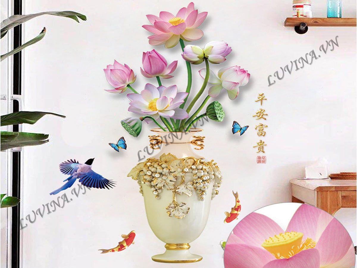 DECAL TRANG TRÍ BÌNH HOA SEN KHÔNG LÁ