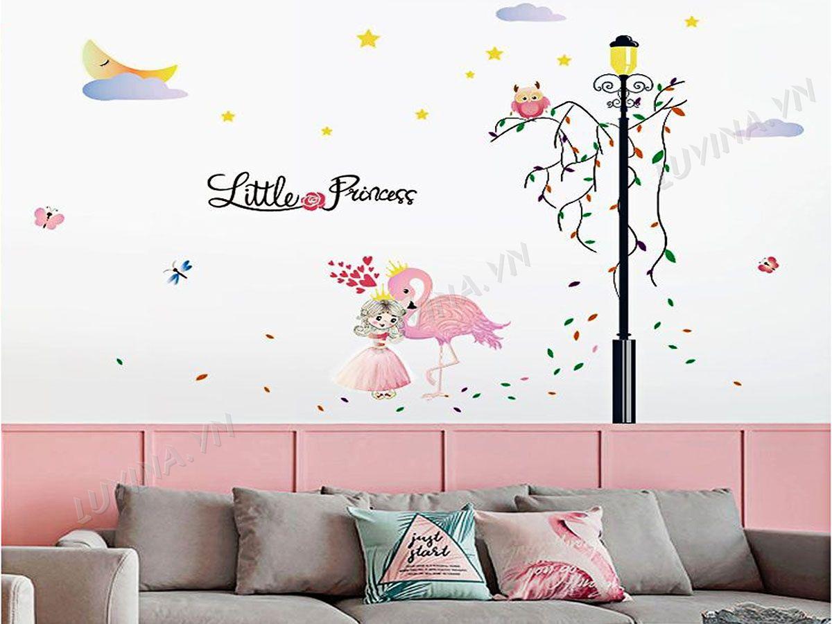 DECAL TRANG TRÍ CÔNG CHÚA NHỎ VÀ CON HẠC HỒNG