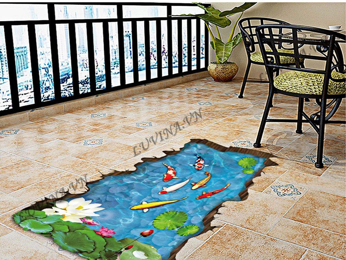 DECAL TRANG TRÍ HỒ CÁ SEN TRẮNG