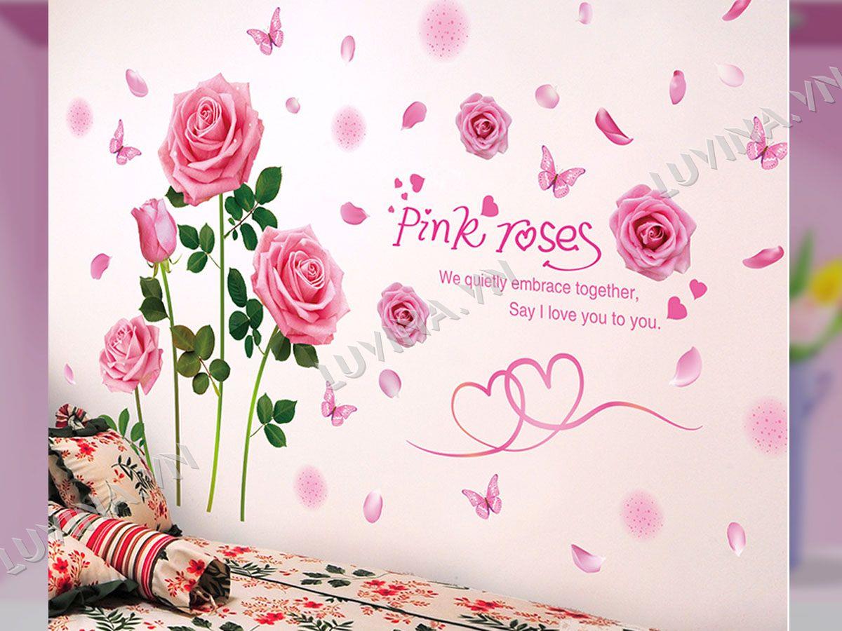 DECAL TRANG TRÍ CÀNH HỒNG PHẤN