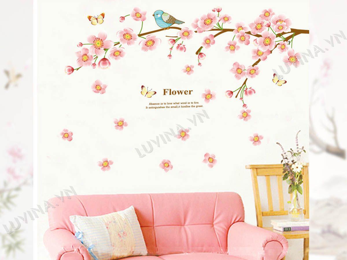  DECAL TRANG TRÍ TẾT CHIM XANH ĐẬU CÀNH ĐÀO