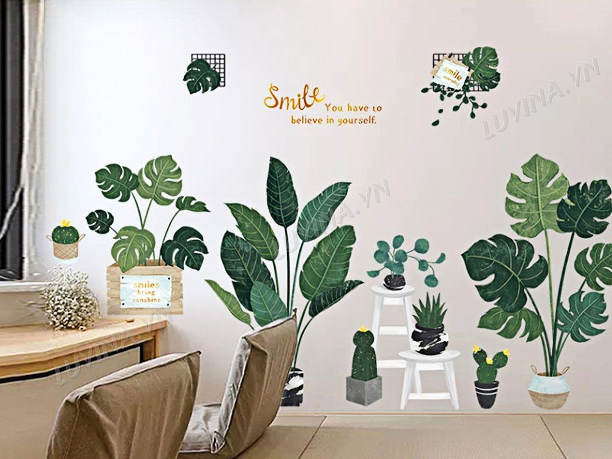 DECAL HÀN QUỐC CHẬU CÂY XANH