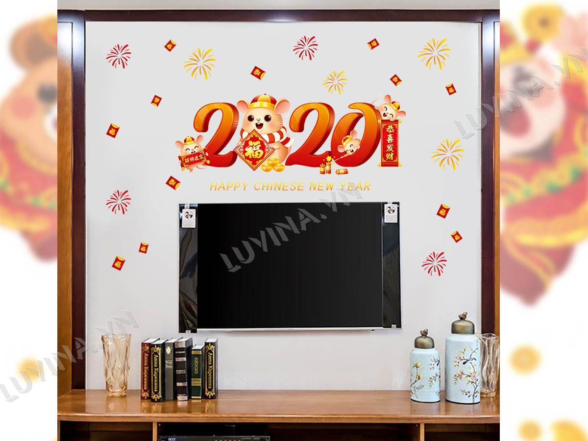 DECAL TRANG TRÍ TẾT CHUỘT VÀNG CHÚC TẾT